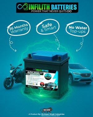 Infilith 12v 45Ah Lithium Car Battery (Alpha-CYL1245A-CAR) – High Performance & Instant Start.