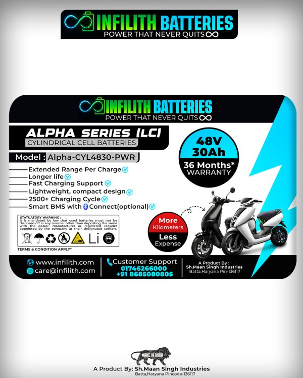 Buy Infilith EV Scooter Battery 48V 30Ah (Alpha-CYL4830-PWR) – Long Range & Fast Charging - Image 2
