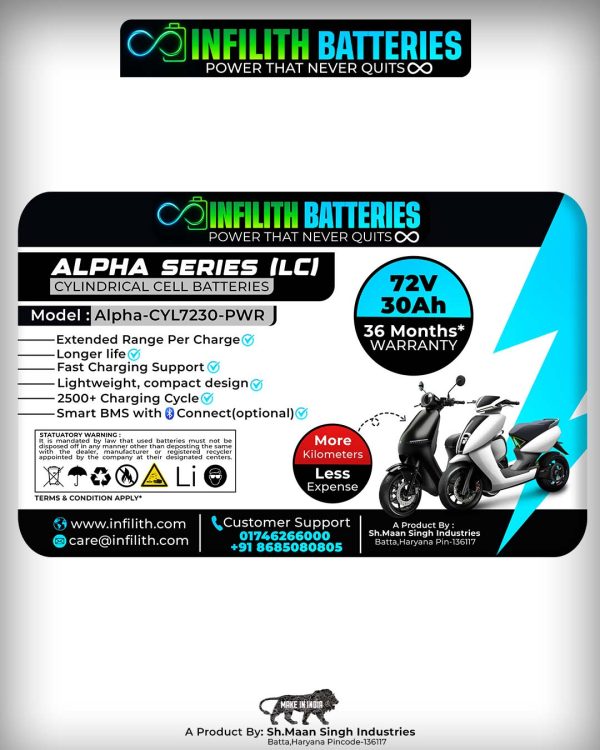 Buy Infilith EV Scooter Battery 72V 30Ah (Alpha-CYL7230-PWR) – Long Range & Fast Charging - Image 2